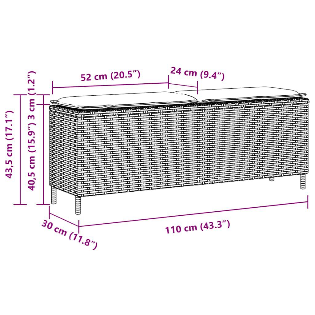 vidaXL Garden Bench with Cushion Grey 110x30x40.5 cm Poly Rattan