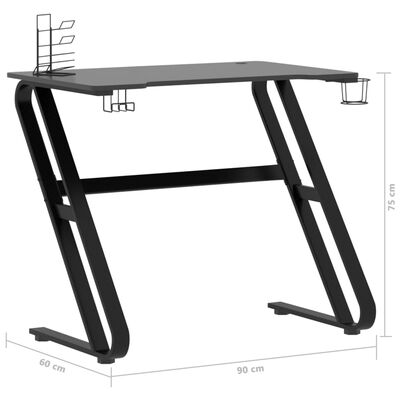 vidaXL Gaming Desk with ZZ Shape Legs Black 90x60x75 cm