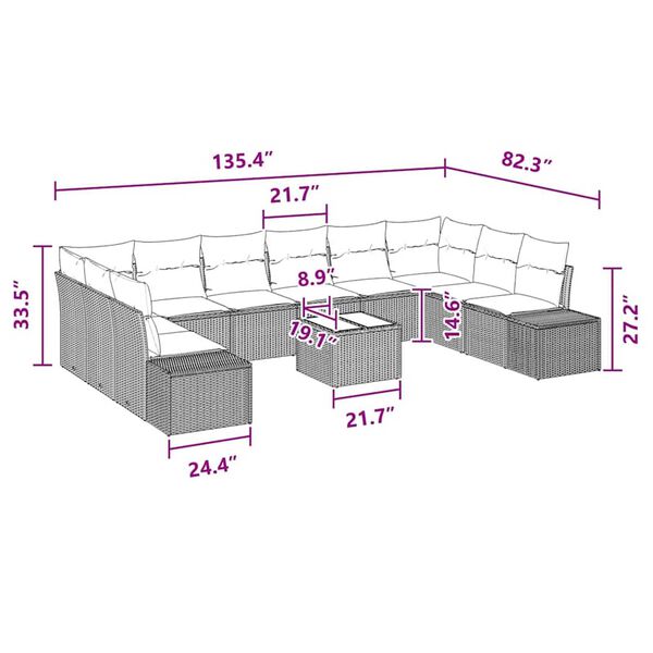 vidaXL Garden Sofa Set with Cushion 11 pcs Grey Poly rattan