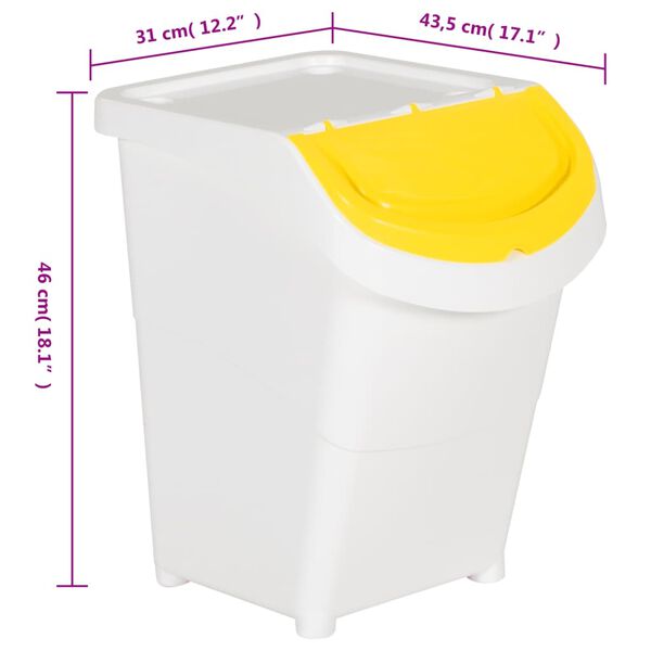 vidaXL Stackable Waste Bins with Lids 3 pcs White PP 120 L