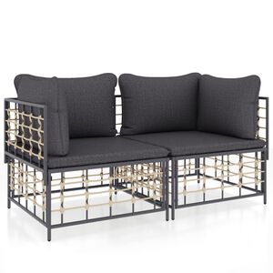 vidaXL Sectional Corner Sofas with Cushions 2 pcs Poly Rattan