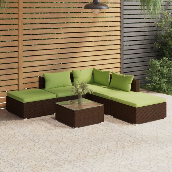 vidaXL 6 Piece Garden Lounge Set with Cushions Poly Rattan Brown