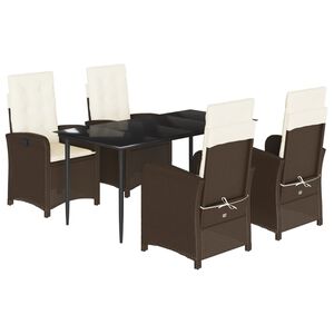 vidaXL 5 Piece Garden Dining Set with Cushions Brown Poly Rattan