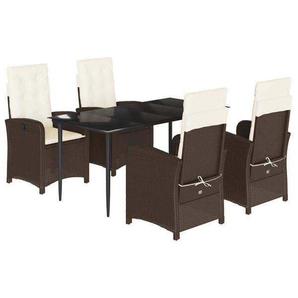 vidaXL 5 Piece Garden Dining Set with Cushions Brown Poly Rattan