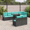 vidaXL Garden Sofa Set with Cushion 9 pcs Black Poly rattan