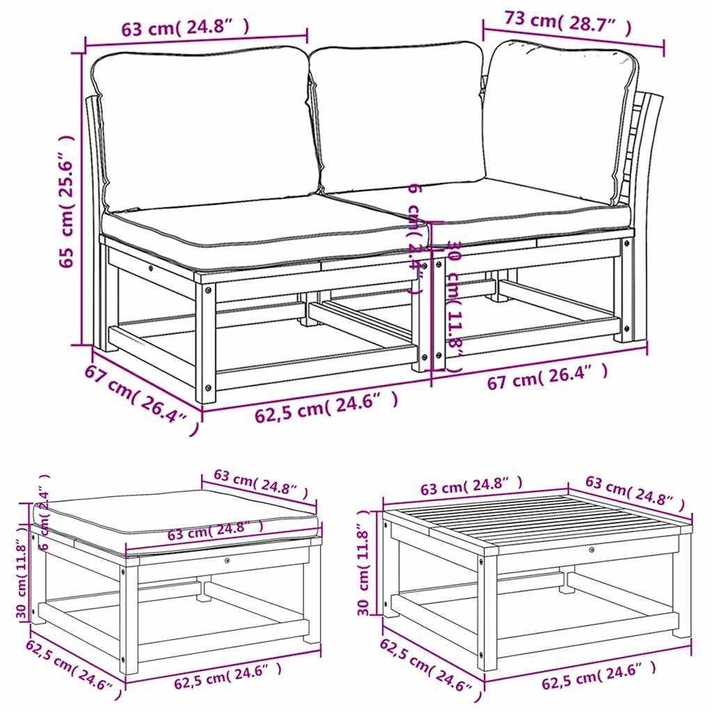 vidaXL 8 Piece Garden Lounge Set with Cushions Solid Wood Acacia