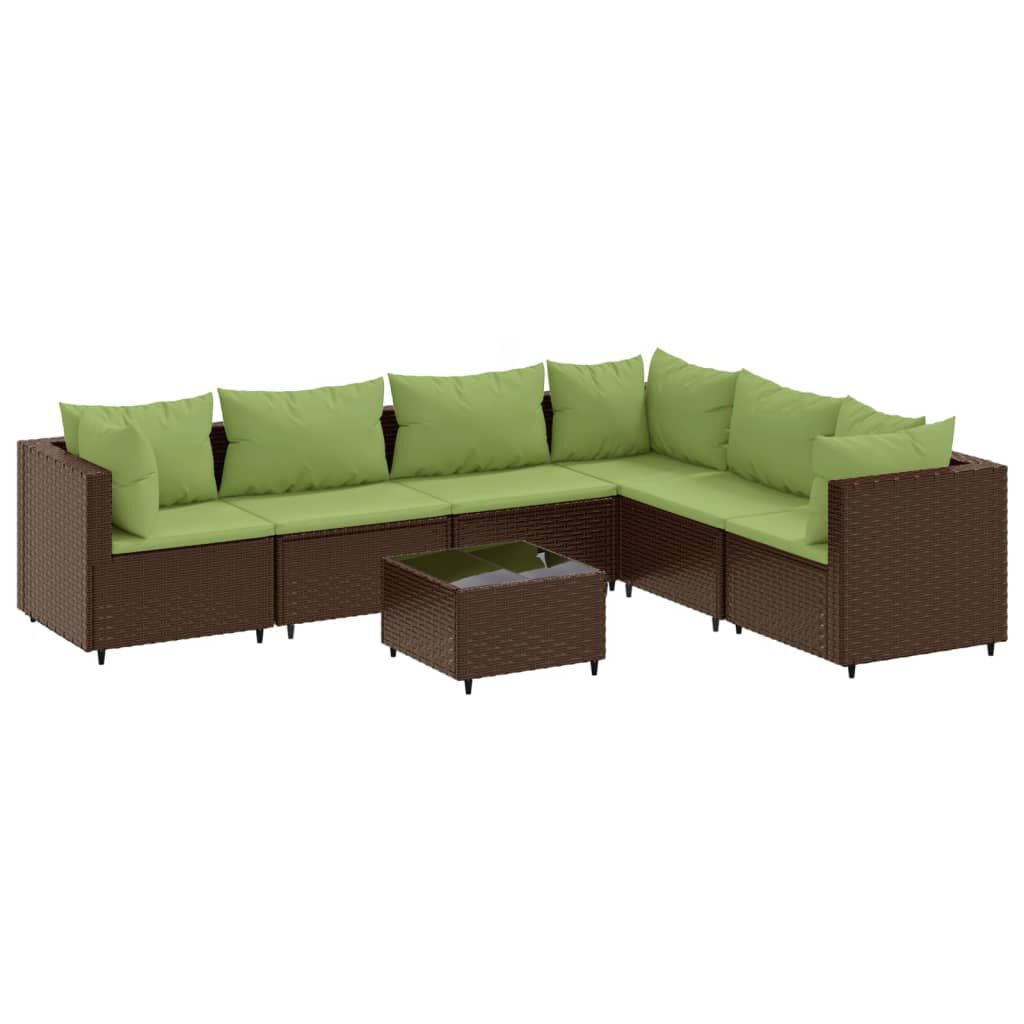 vidaXL 7 Piece Garden Lounge Set with Cushions Brown Poly Rattan