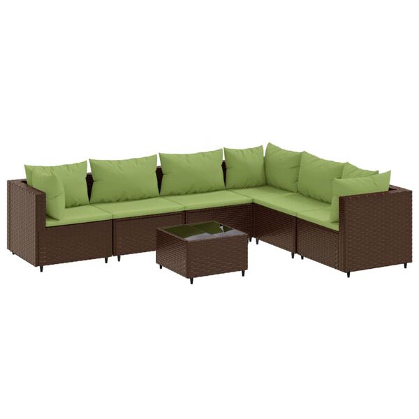vidaXL 7 Piece Garden Lounge Set with Cushions Brown Poly Rattan