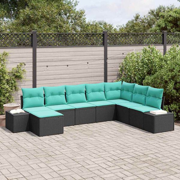 vidaXL Garden Sofa Set with Cushion 8 pcs Black Poly Rattan