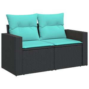 vidaXL Garden Sofa with Cushions 2-Seater Black Poly Rattan