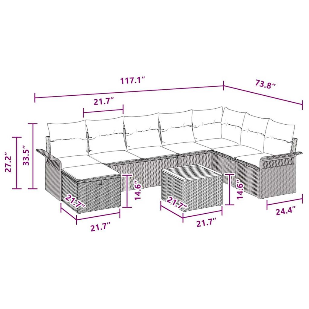 vidaXL Garden Sofa Set with Cushion 9 pcs Grey Poly rattan