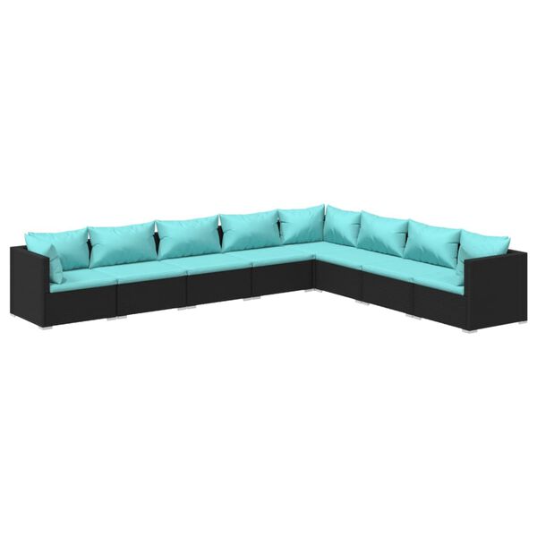 vidaXL 8 Piece Garden Lounge Set with Cushions Poly Rattan Black