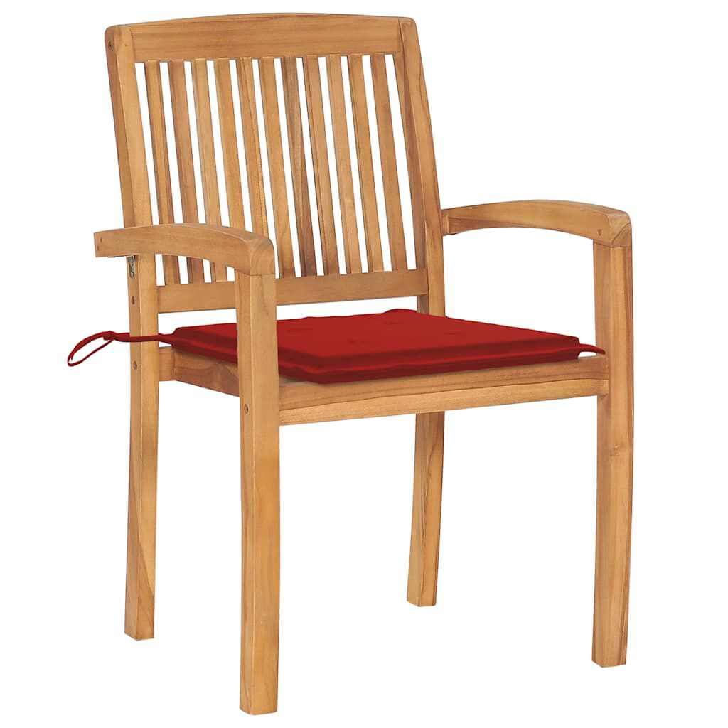 vidaXL Stacking Garden Chairs with Cushions 4 pcs Solid Teak Wood