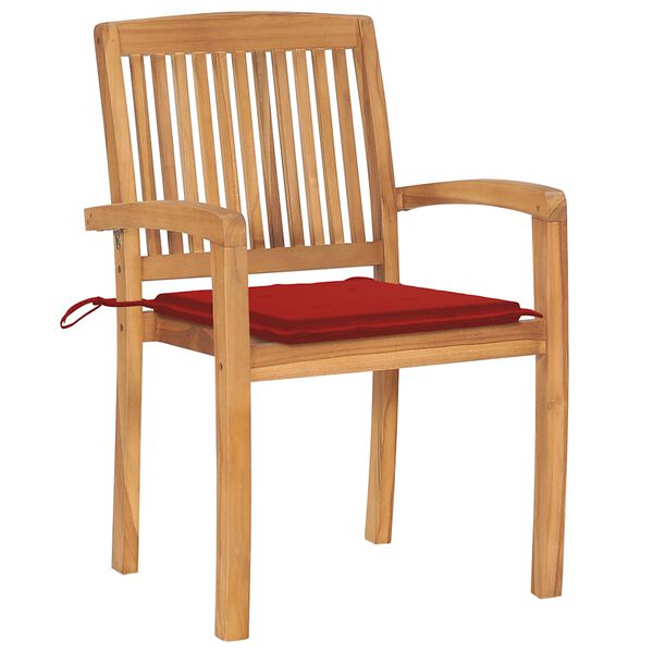 vidaXL Stacking Garden Chairs with Cushions 4 pcs Solid Teak Wood