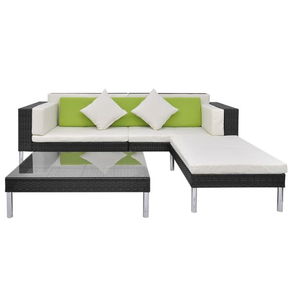 vidaXL 4 Piece Garden Lounge Set with Cushions Poly Rattan Black