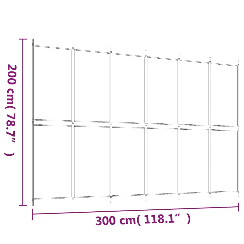 vidaXL 6-Panel Room Divider White 300x200 cm Fabric