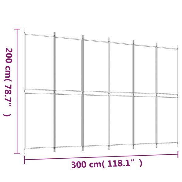 vidaXL 6-Panel Room Divider White 300x200 cm Fabric