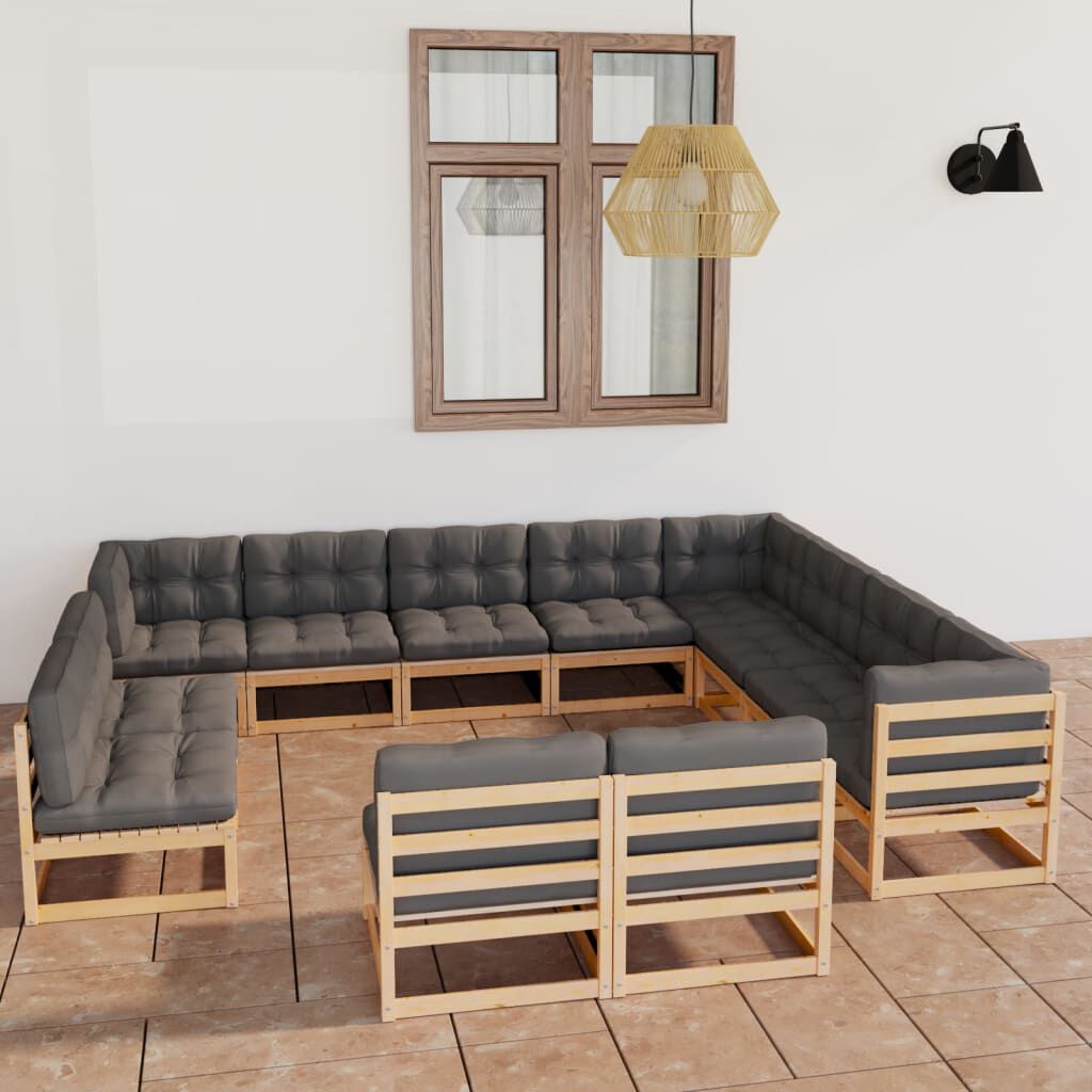 vidaXL 12 Piece Garden Lounge Set with Cushions Solid Pinewood