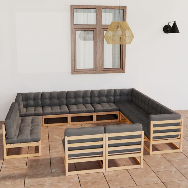 vidaXL 12 Piece Garden Lounge Set with Cushions Solid Pinewood