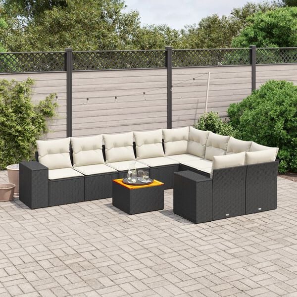 vidaXL 10 Piece Garden Sofa Set with Cushions Black Poly Rattan