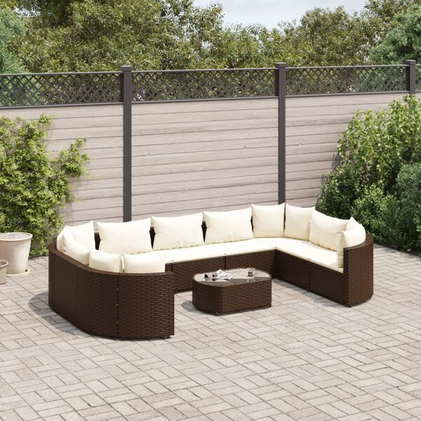 vidaXL 10 Piece Garden Sofa Set with Cushions Brown Poly Rattan