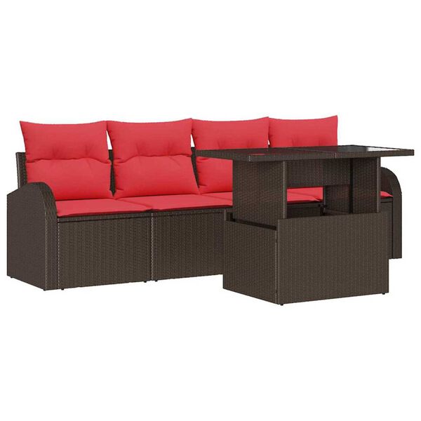 vidaXL Garden Sofa Set with Cushion 5 pcs Brown Poly Rattan