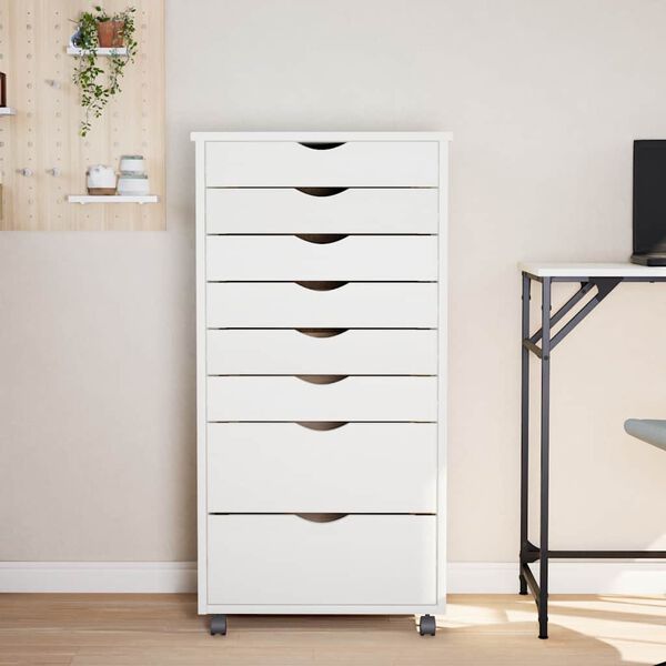 vidaXL Rolling Cabinet with Drawers MOSS White Solid Wood Pine
