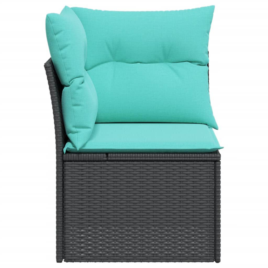 vidaXL Garden Sofa Corner with Cushions Black Poly Rattan
