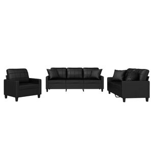 vidaXL 3 Piece Sofa Set with Pillows Black Faux Leather