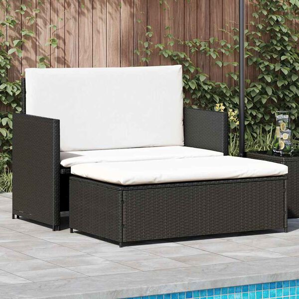 vidaXL 2 Piece Garden Lounge Set with Cushions Poly Rattan Black