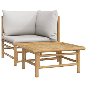 vidaXL 2 Piece Garden Lounge Set with Light Grey Cushions Bamboo