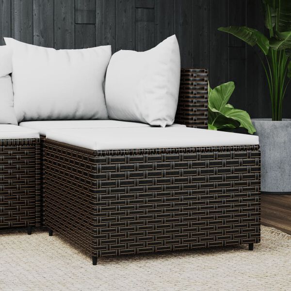 vidaXL Garden Footrest with Cushion Brown Poly Rattan