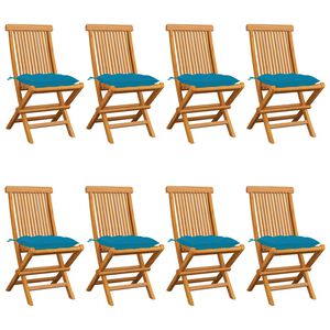 vidaXL Garden Chairs with Light Blue Cushions 8 pcs Solid Teak Wood