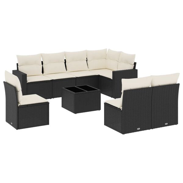 vidaXL 9 Piece Garden Sofa Set with Cushions Black Poly Rattan