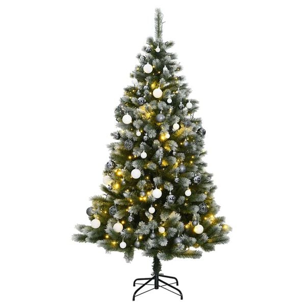 vidaXL Artificial Hinged Christmas Tree 150 LEDs & Ball Set 150 cm