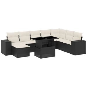 vidaXL 9 Piece Garden Sofa Set with Cushions Black Poly Rattan
