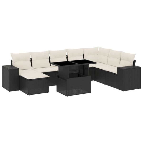 vidaXL 9 Piece Garden Sofa Set with Cushions Black Poly Rattan