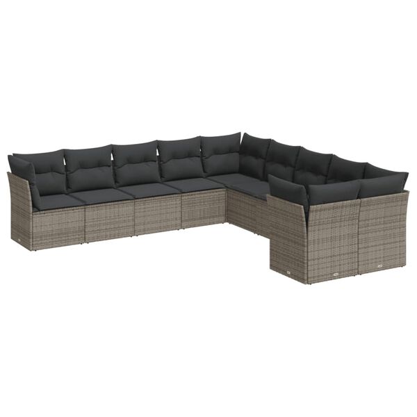 vidaXL 10 Piece Garden Sofa Set with Cushions Grey Poly Rattan