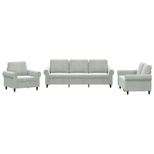 vidaXL 3 Piece Sofa Set with Cushions Light Grey Velvet