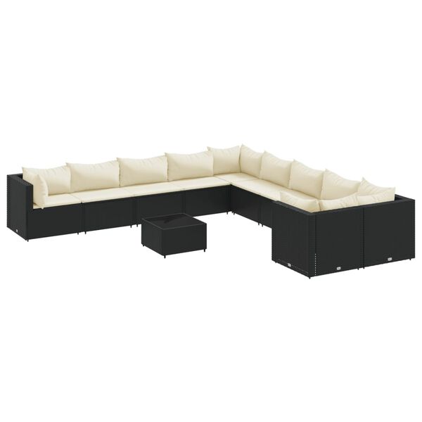 vidaXL 10 Piece Garden Sofa Set with Cushions Black Poly Rattan