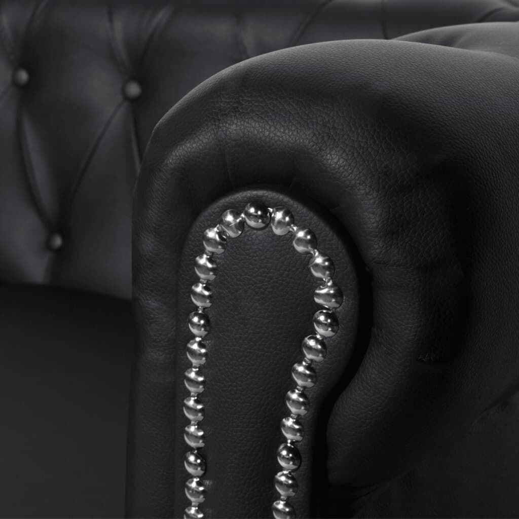 vidaXL Chesterfield 3-Seater Artificial Leather Black