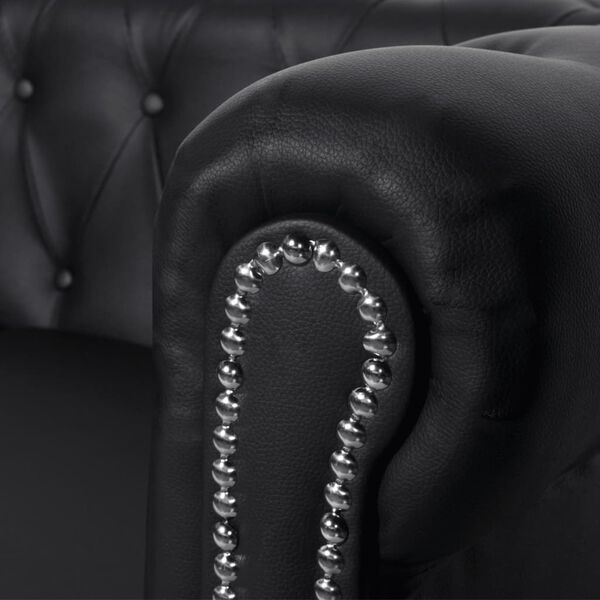 vidaXL Chesterfield 3-Seater Artificial Leather Black