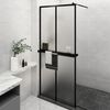 vidaXL Walk-in Shower Wall with Shelf Black 90x195 cm ESG Glass&Aluminium