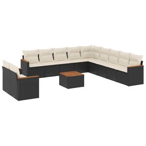 vidaXL 12 Piece Garden Sofa Set with Cushions Black Poly Rattan