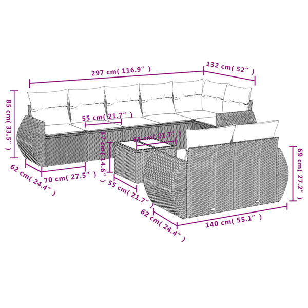 vidaXL 9 Piece Garden Sofa Set with Cushions Black Poly Rattan