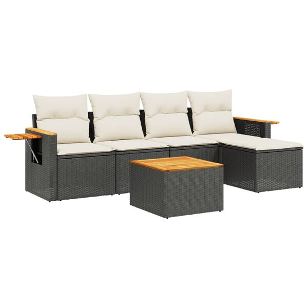 vidaXL 6 Piece Garden Sofa Set with Cushions Black Poly Rattan