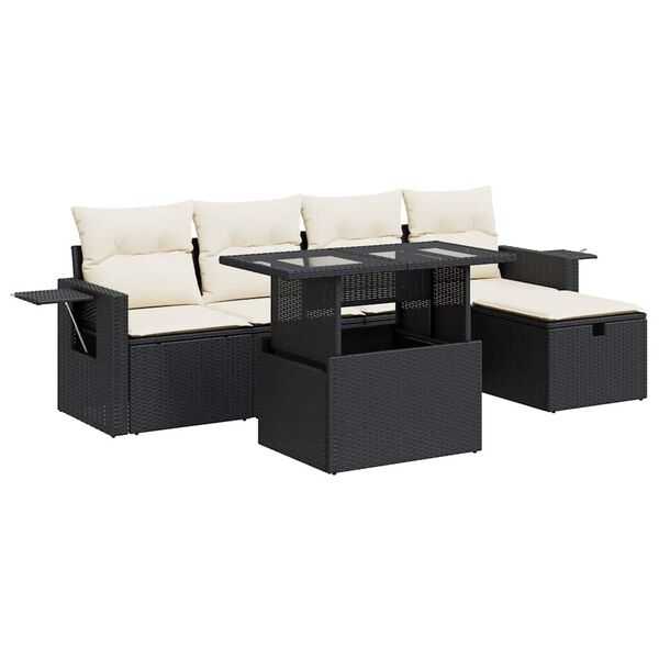vidaXL 6 Piece Garden Sofa Set with Cushions Black Poly Rattan