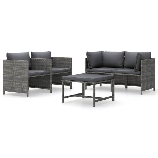 vidaXL 5 Piece Garden Lounge Set with Cushions Poly Rattan Grey