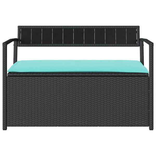 vidaXL Garden Storage Bench with Cushion Black Poly Rattan