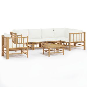 vidaXL 7 Piece Garden Lounge Set with Cream White Cushions Bamboo